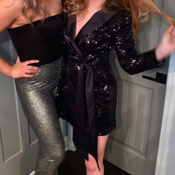 black sequin blazer dress
